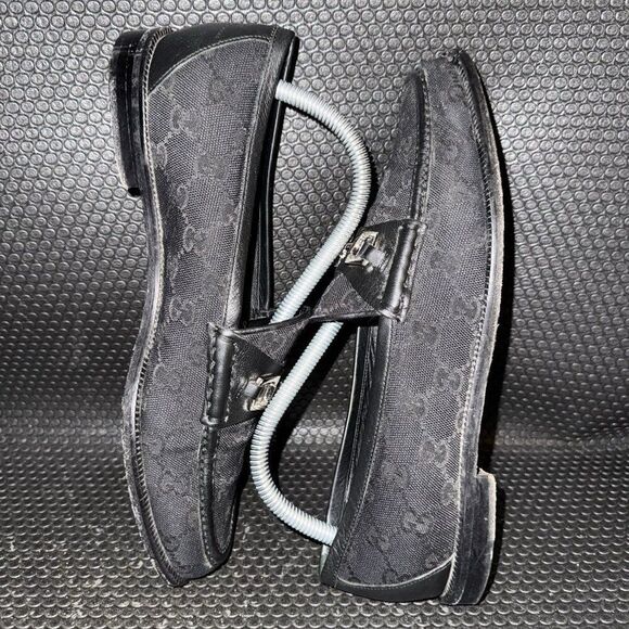 Gucci Horsebit Black Canvas Logo Designer Loafers Shoes Womens Size 39.5 (9.5) - Picture 5 of 11